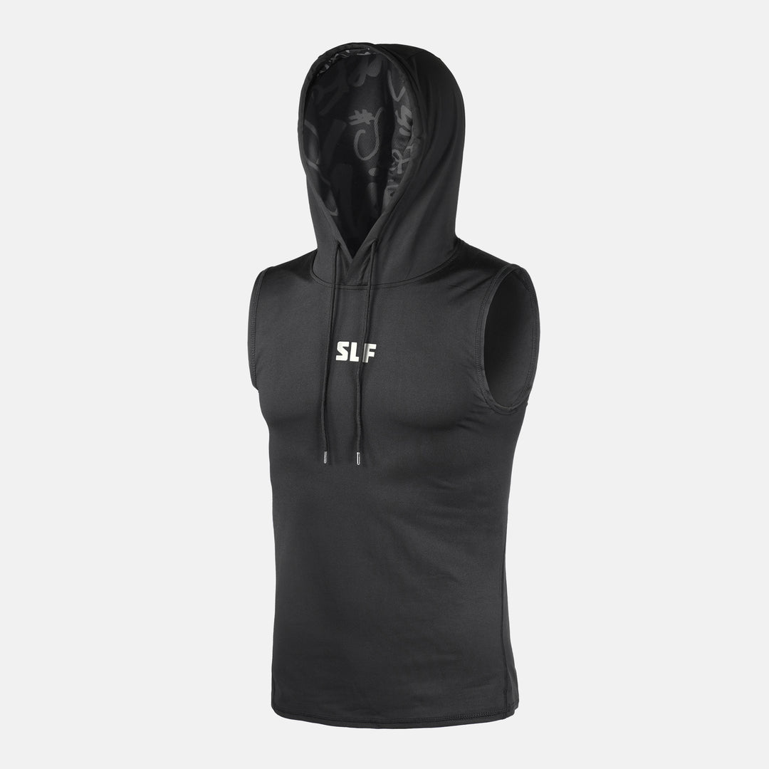 Black Sleeveless Compression Hoodie - Big