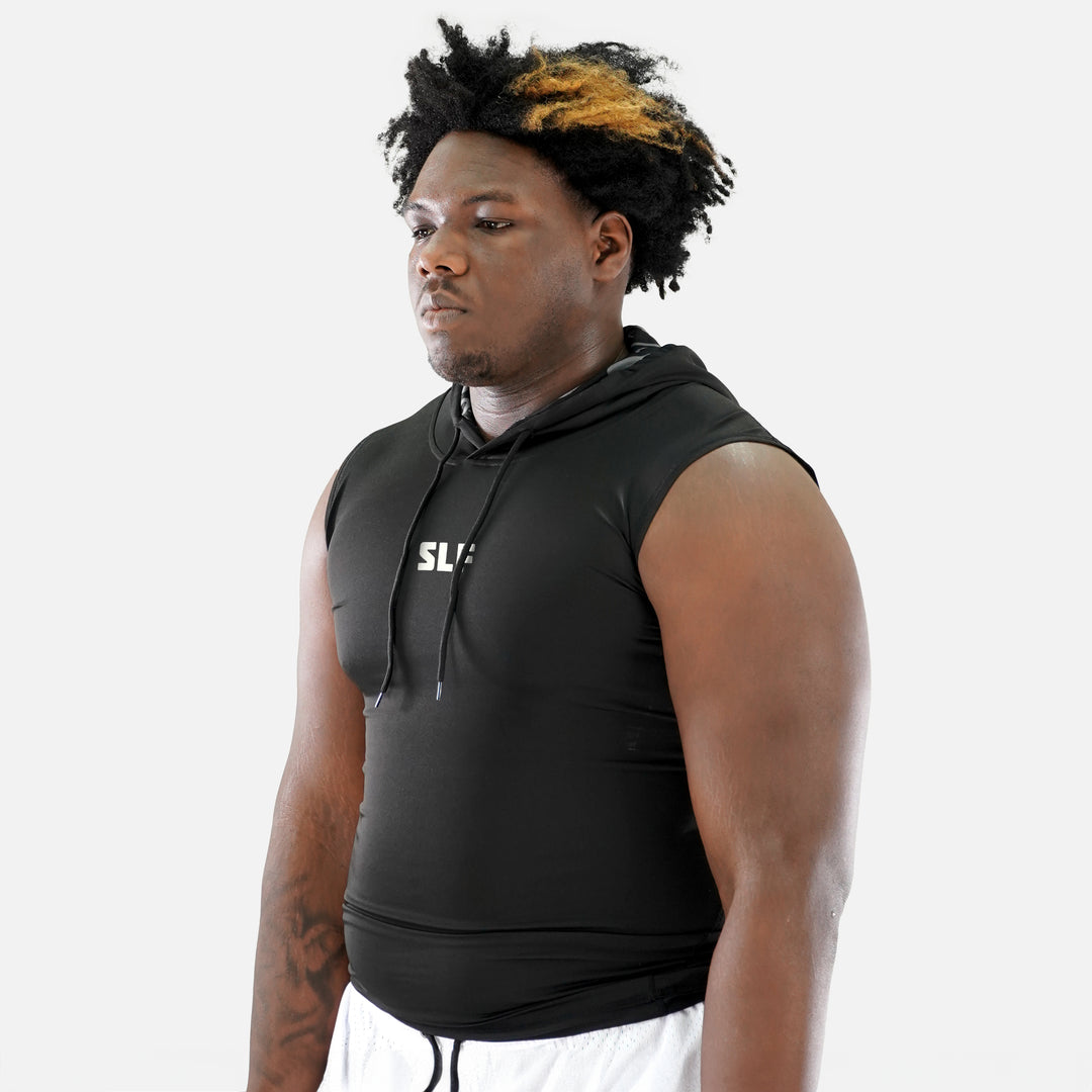Black Sleeveless Compression Hoodie - Big