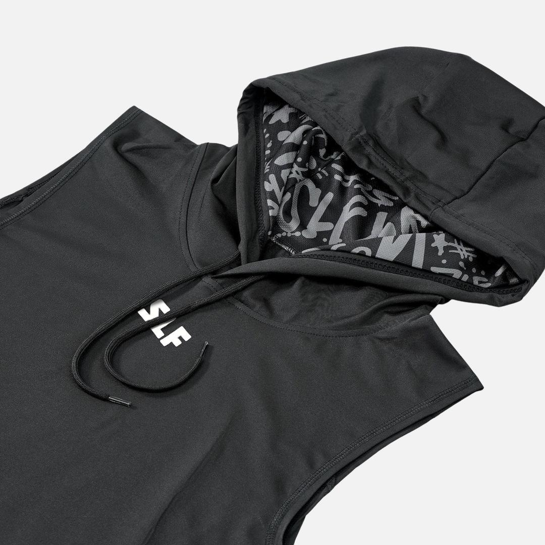Black Sleeveless Compression Hoodie