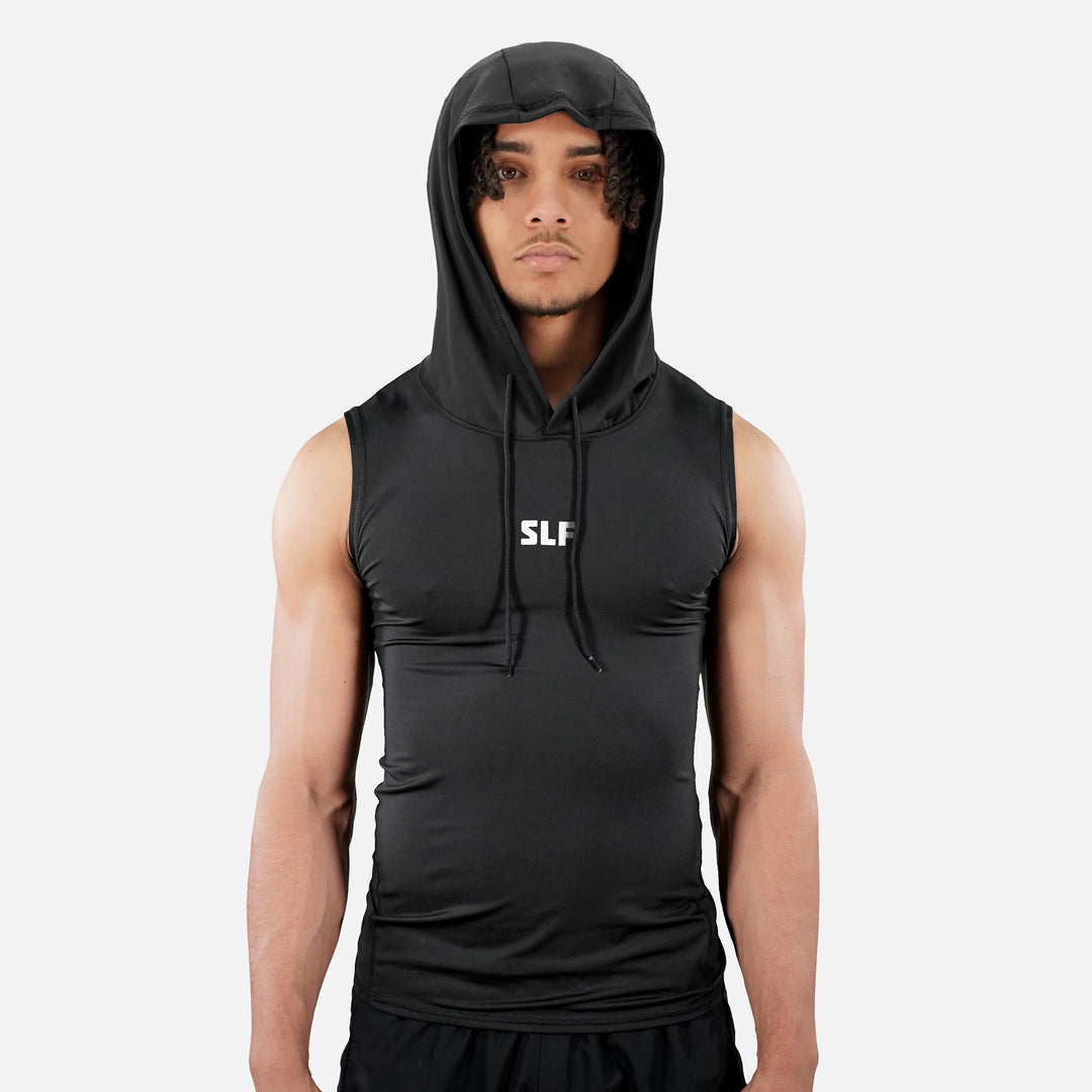 Black Sleeveless Compression Hoodie