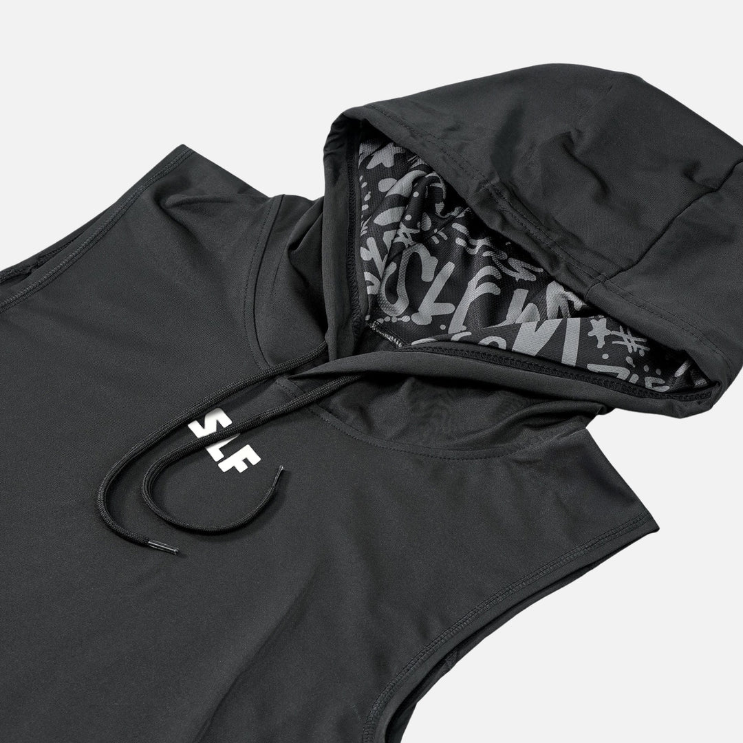 Black Sleeveless Compression Hoodie - Big
