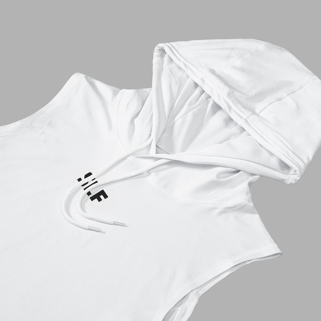 White Sleeveless Compression Hoodie - Big