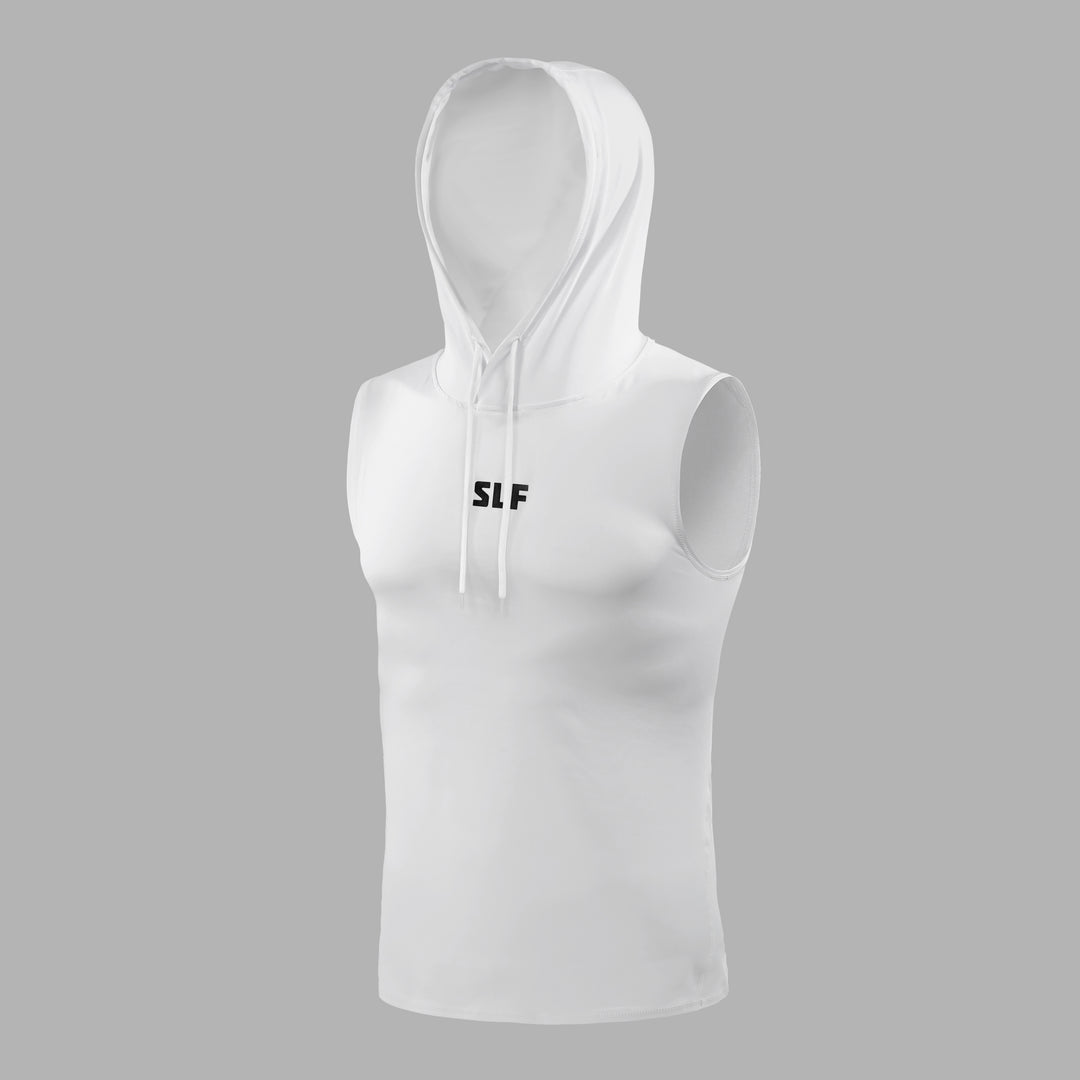 White Sleeveless Compression Hoodie - Big