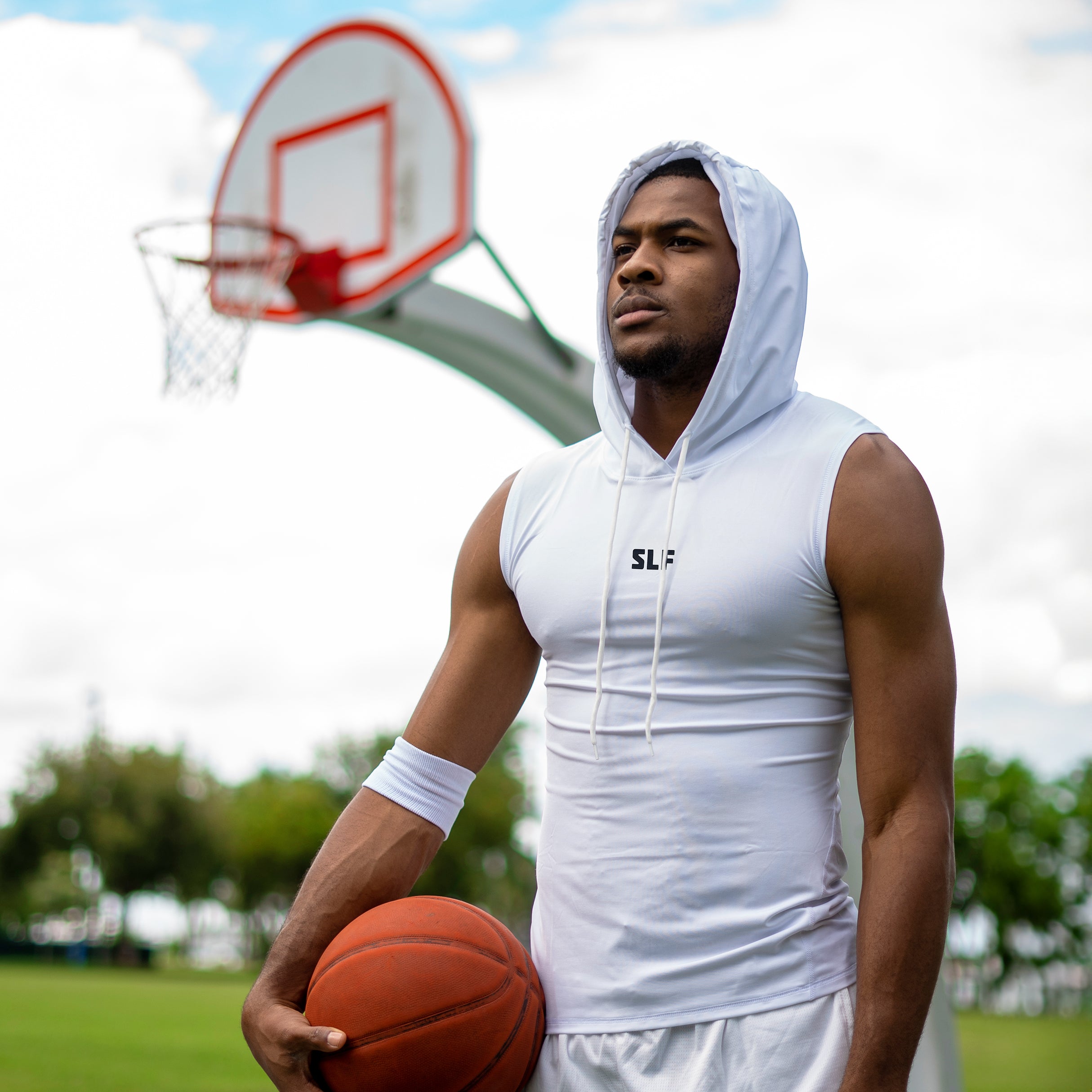 White Sleeveless Compression Hoodie – SLEEFS