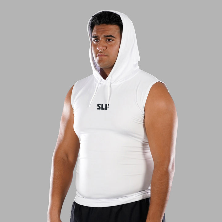 White Sleeveless Compression Hoodie - Big
