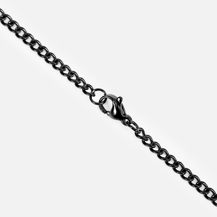 Visor & Cross Pendant with Chain Necklace - Black Stainless Steel