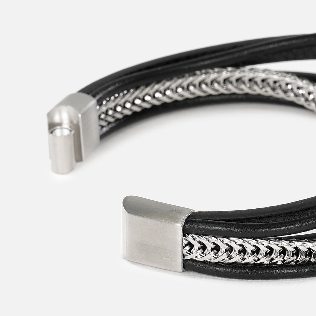 Black Leather and Chain 5 in 1 Bracelet