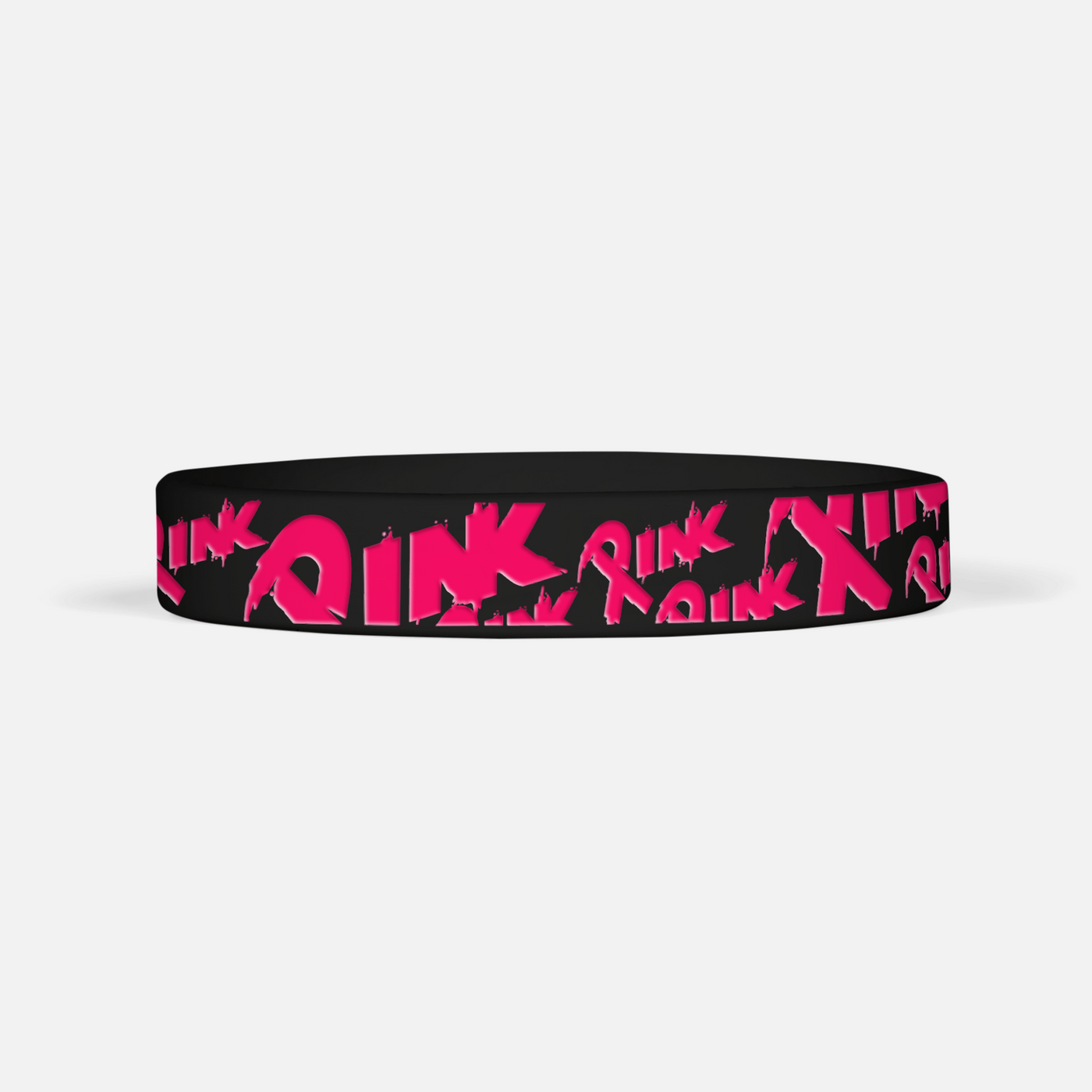 Black Pink Ribbon Pattern Motivational Wristband