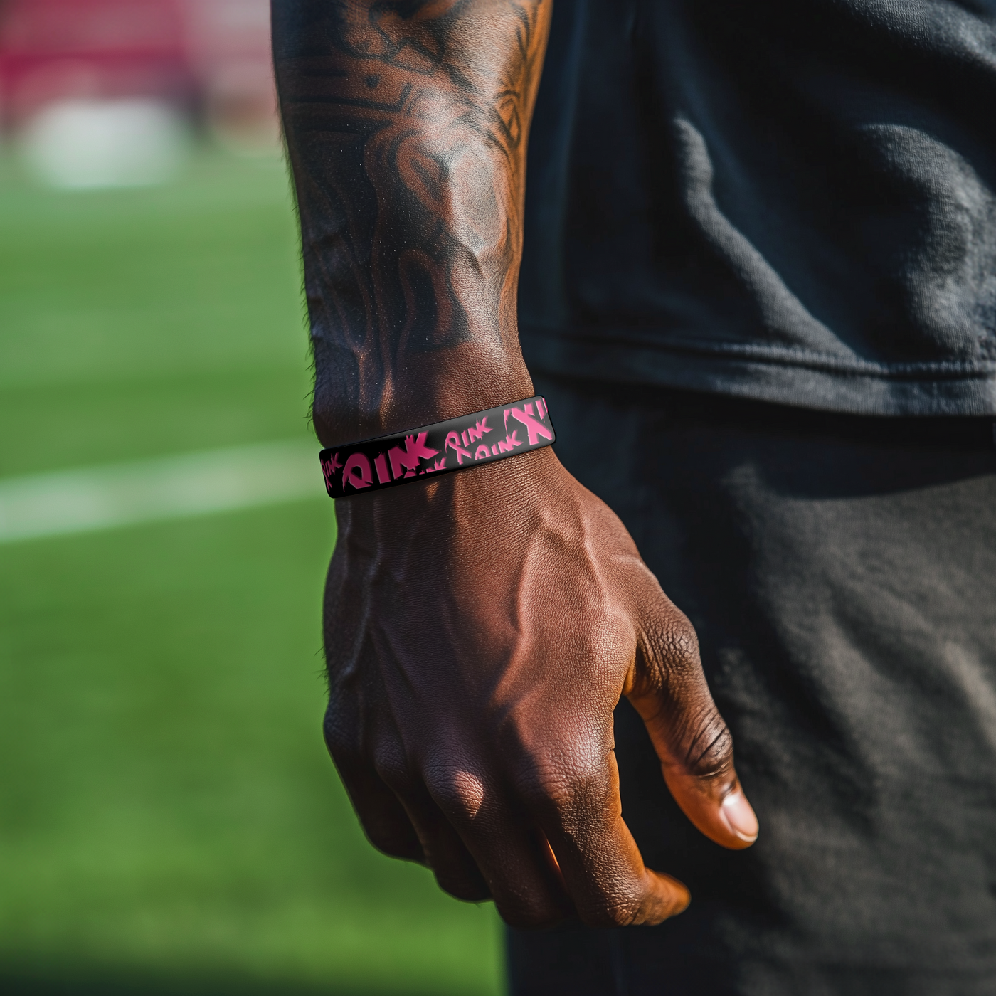 Black Pink Ribbon Pattern Motivational Wristband