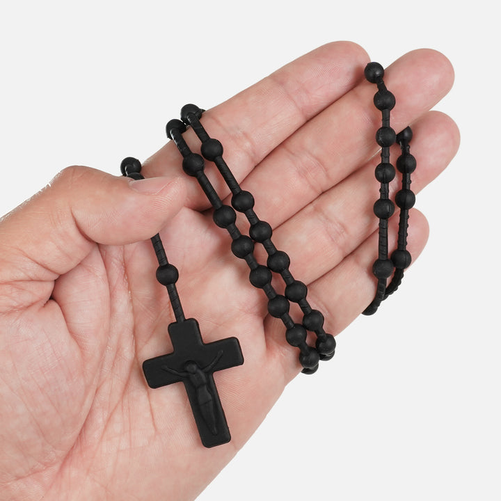 Black Rosary Cross Silicone Necklace