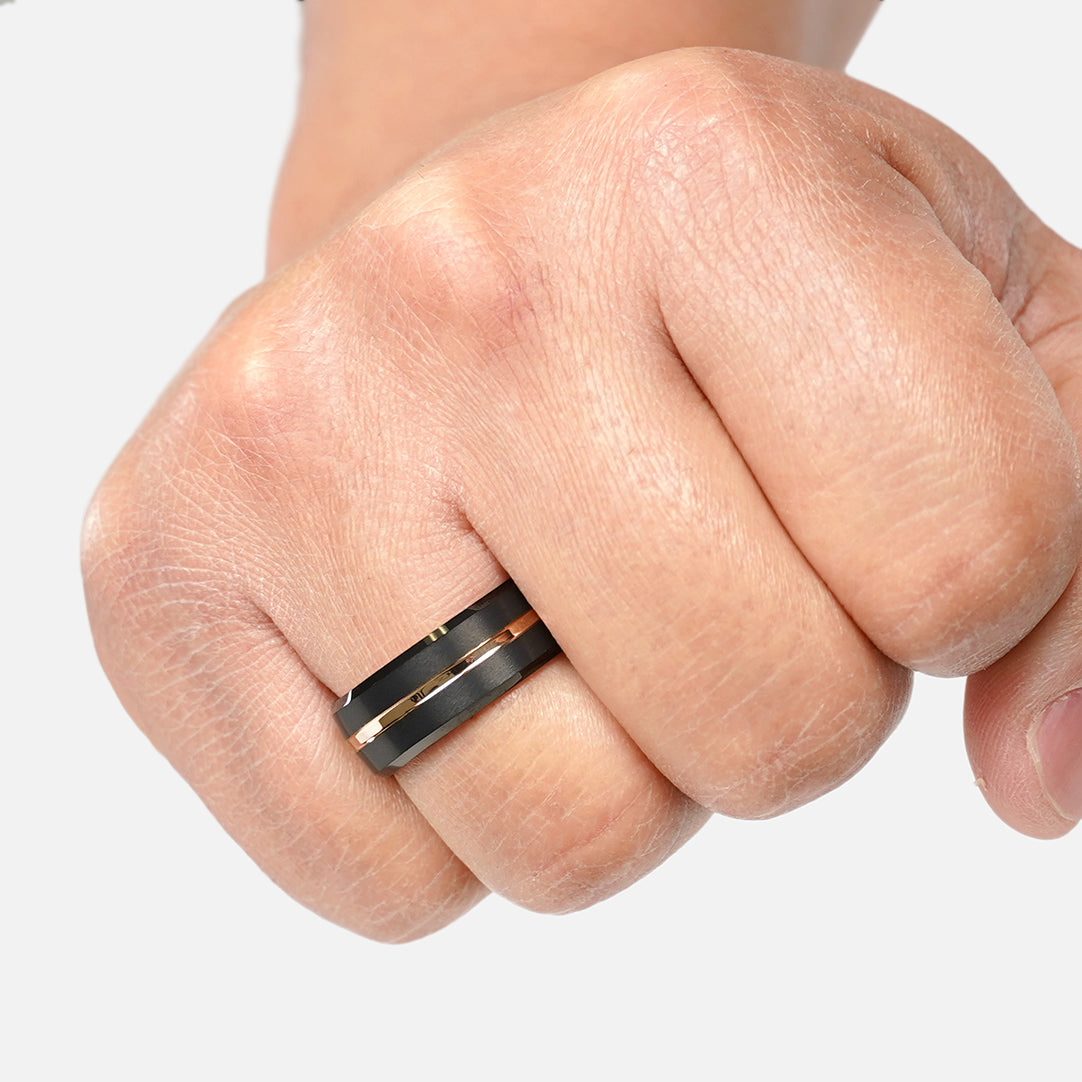 Black Tungsten Golden Stria Ring
