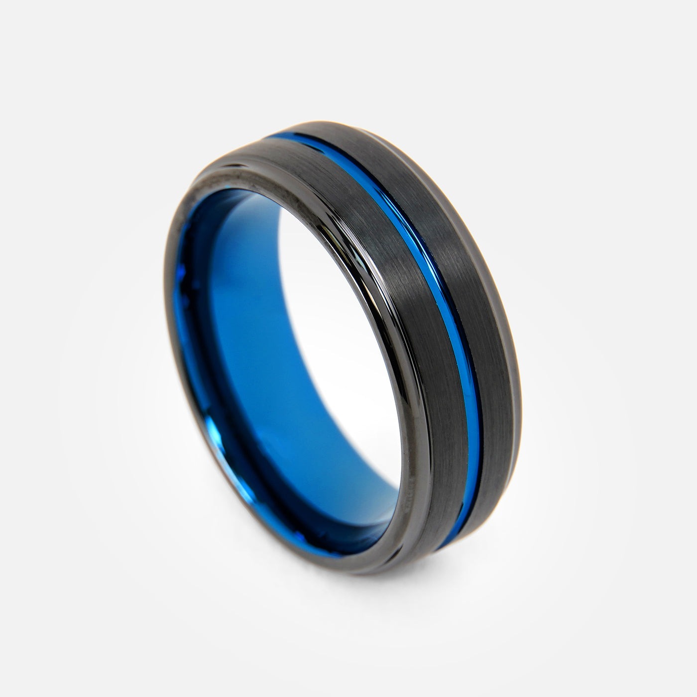 Black Tungsten Thin Blue Line Ring