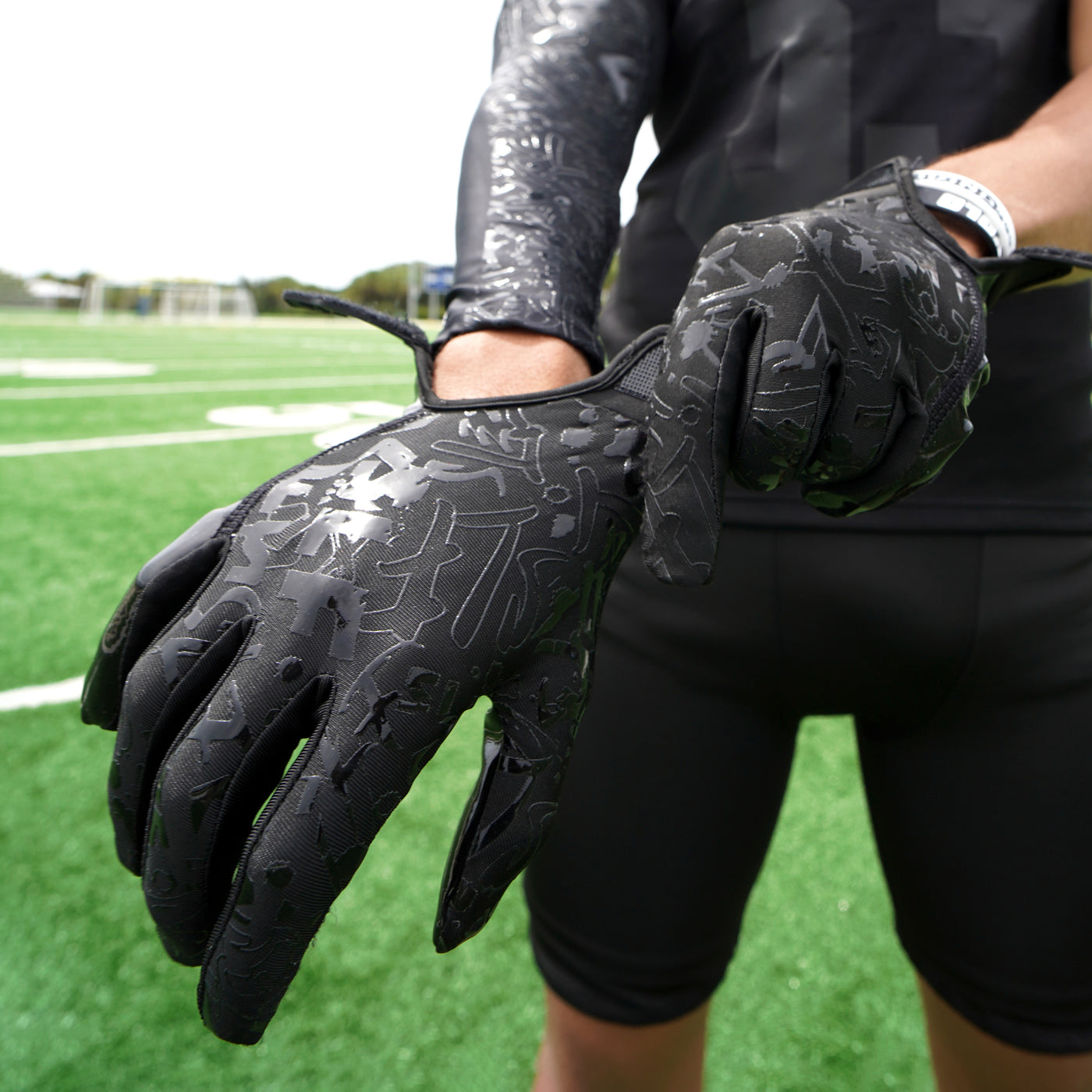 SLF Pattern Black Gold Sticky Football Receiver Gloves