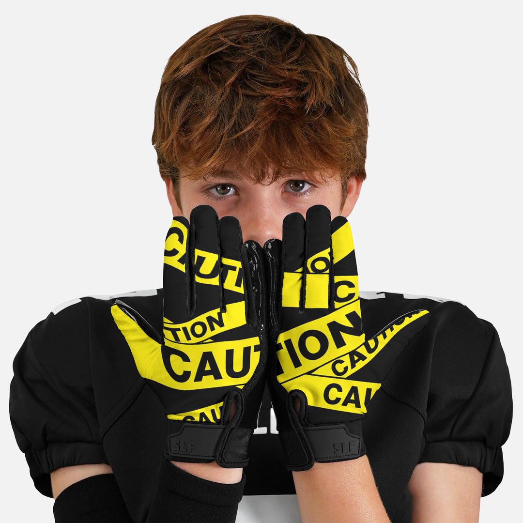 Caution Tape Sticky Kids Football Receiver Gloves