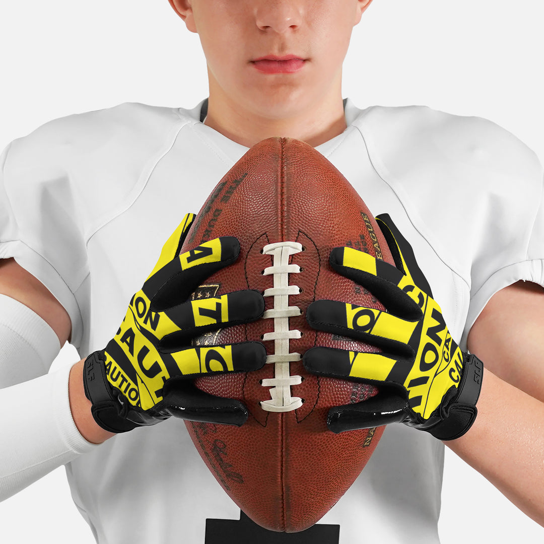 Caution Tape Sticky Football Receiver Gloves