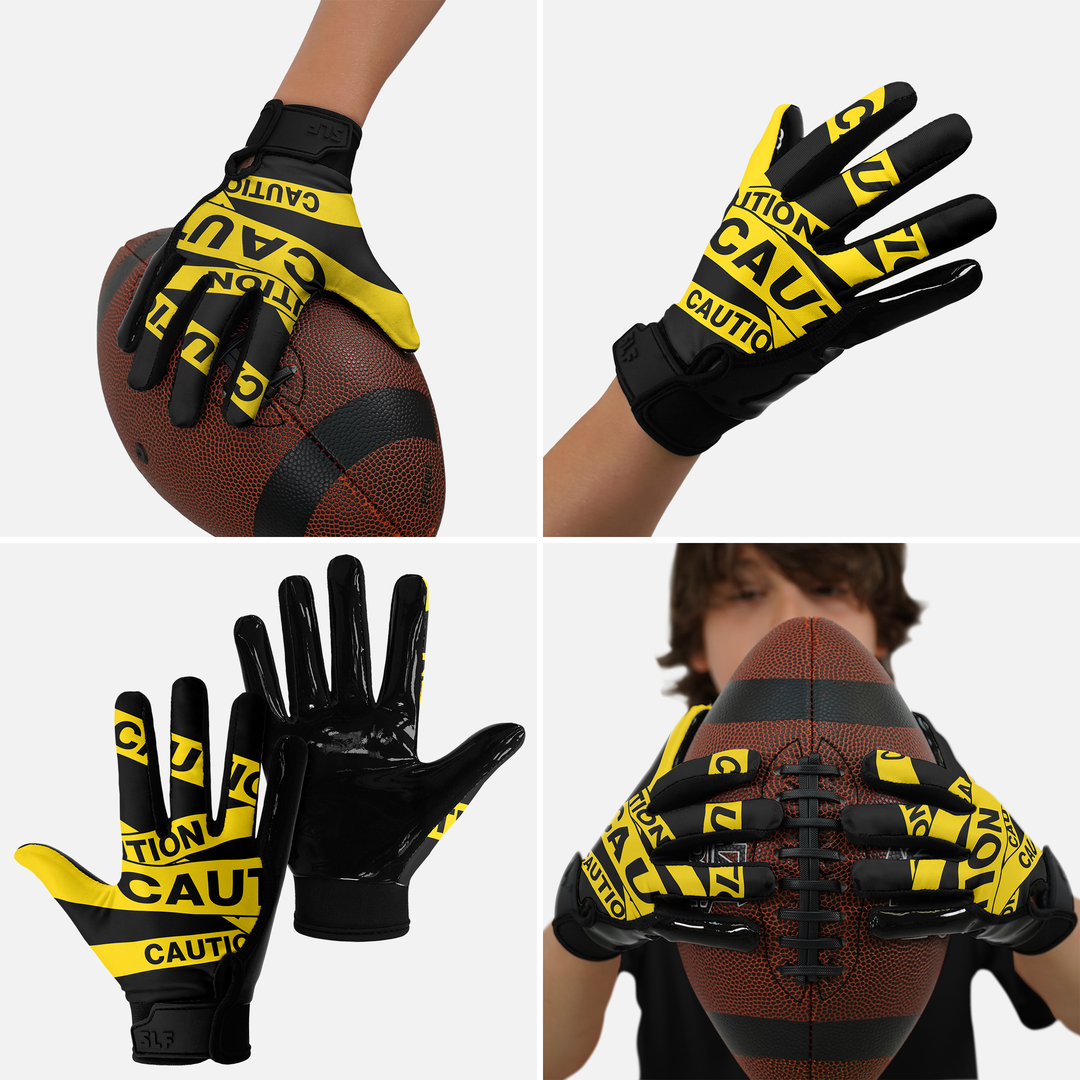 Caution Tape Sticky Kids Football Receiver Gloves