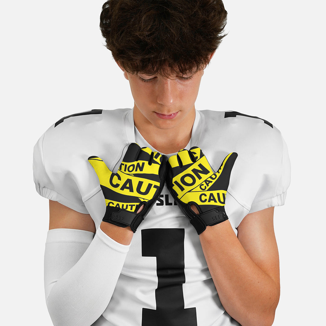 Caution Tape Sticky Football Receiver Gloves