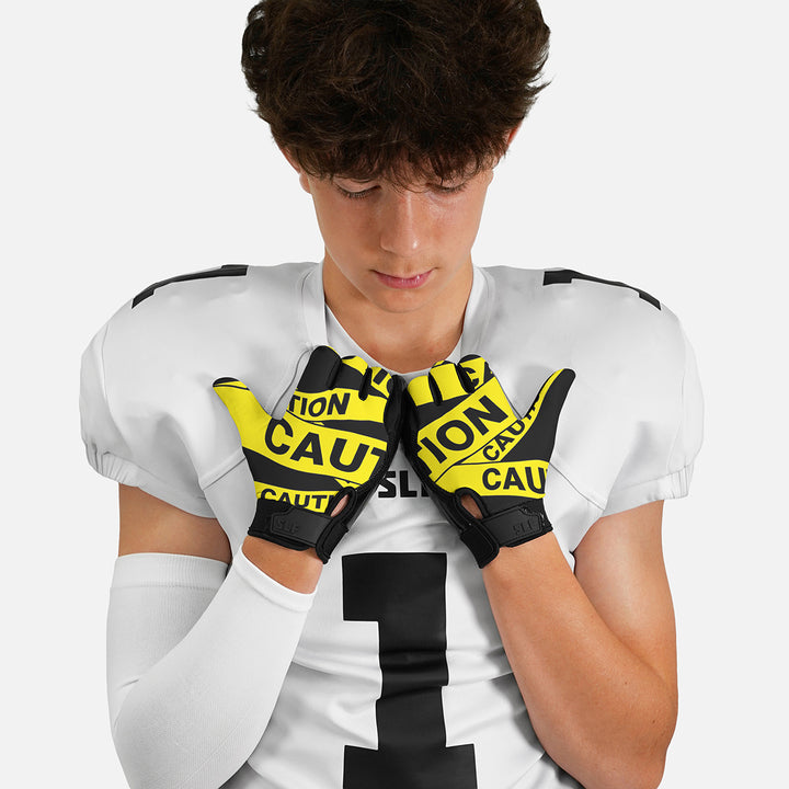 Caution Tape Sticky Football Receiver Gloves