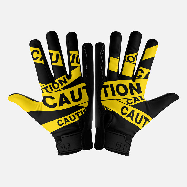 Caution Tape Sticky Football Receiver Gloves