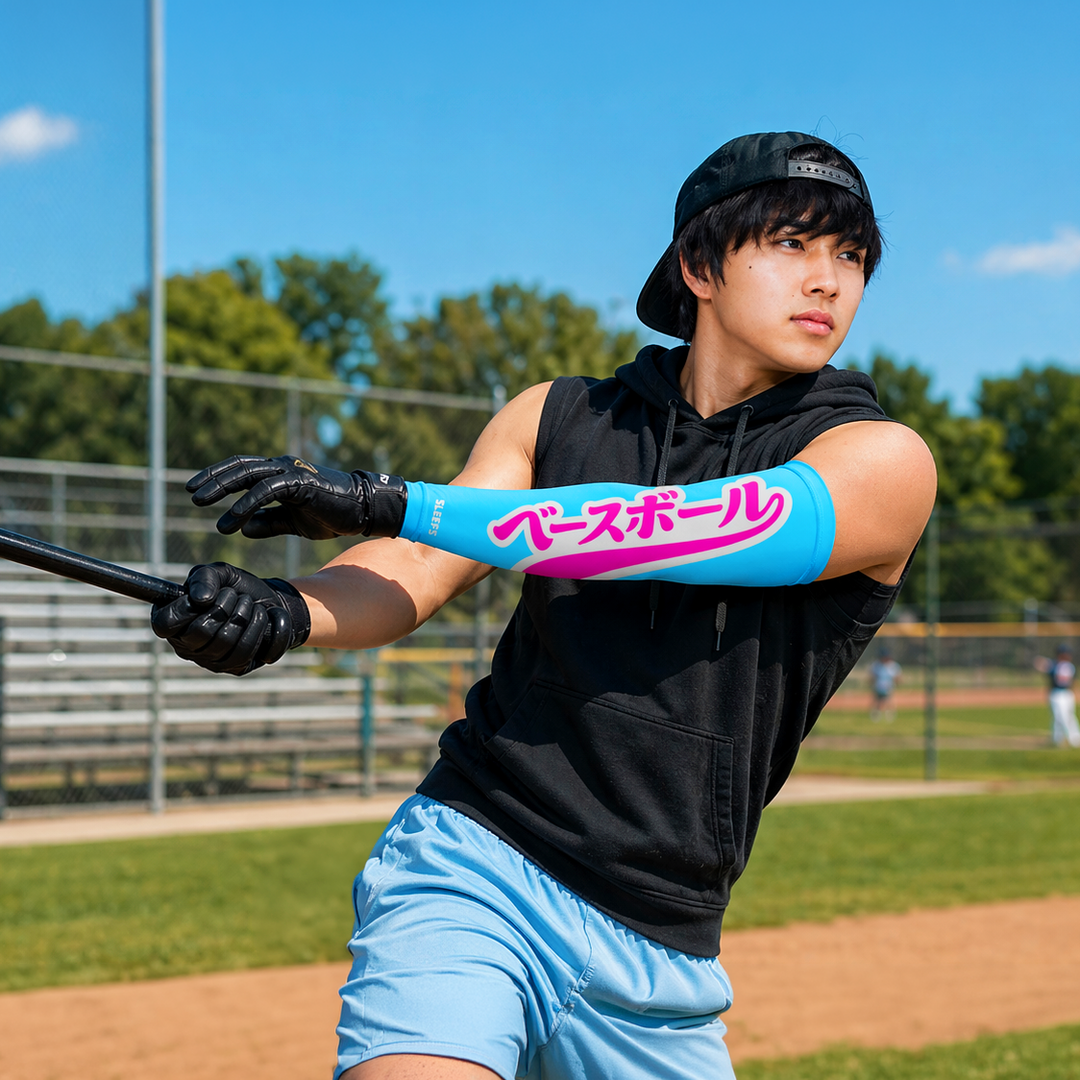 Japanese Baseball Lime Green and Blue Arm Sleeves Pair