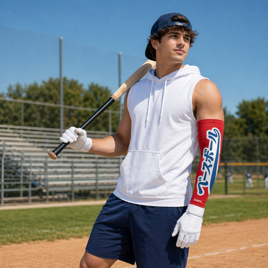 Japanese Baseball Americana Red and Blue Arm Sleeves Pair