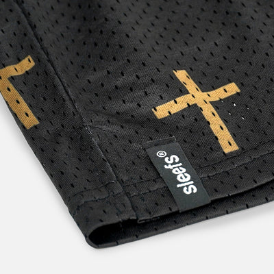 Cross Pattern Black Shorts - 5"