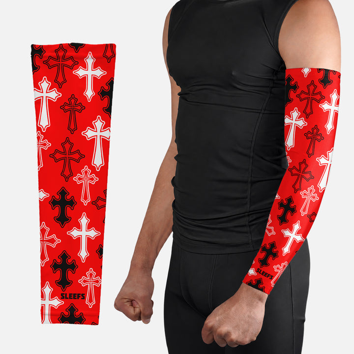 Crosses Chroma Pattern Red Arm Sleeve