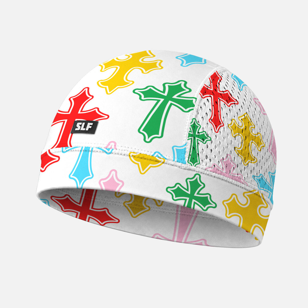 Crosses Chroma Pattern White Skull Cap
