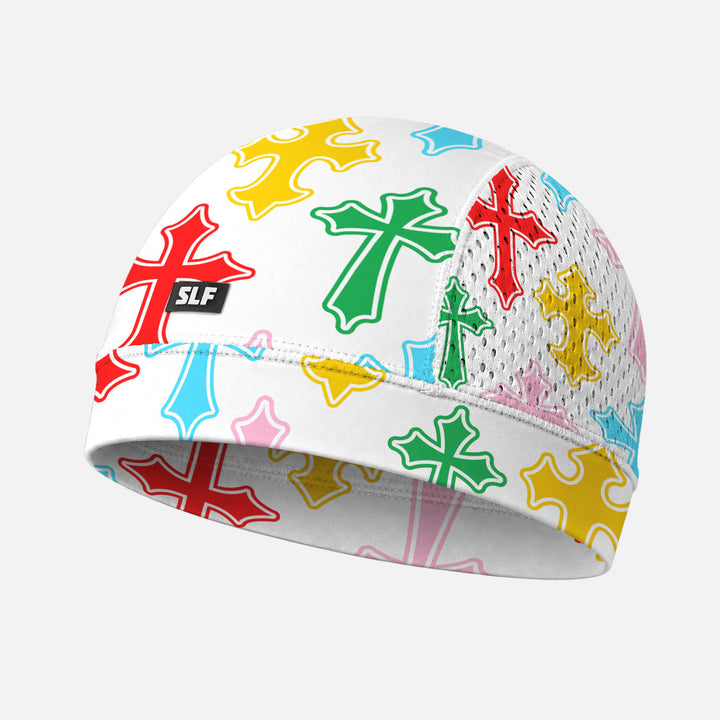 Crosses Chroma Pattern White Skull Cap