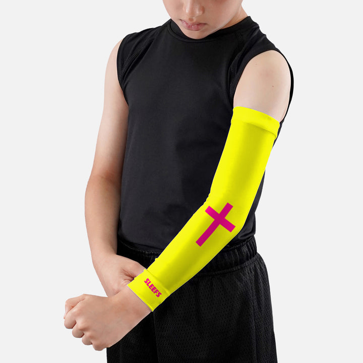 Faith Cross Volt Yellow Kids Arm Sleeve