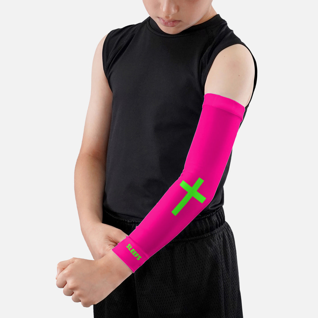 Faith Cross Hyper Pink Kids Arm Sleeve