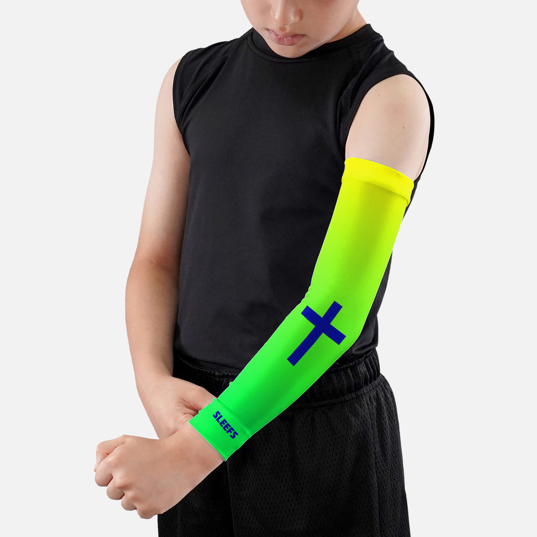 Faith Cross Neon Green Kids Arm Sleeve