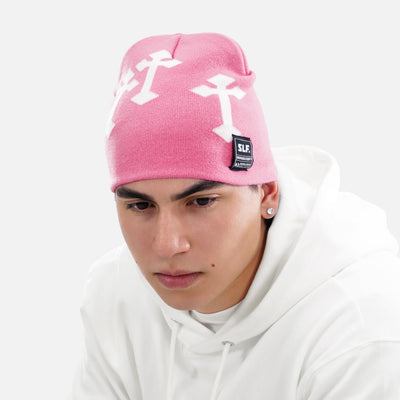 Crosses Pink White Beanie