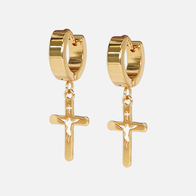 Crucifix Cross Earring - Gold Plated Stainless Steel