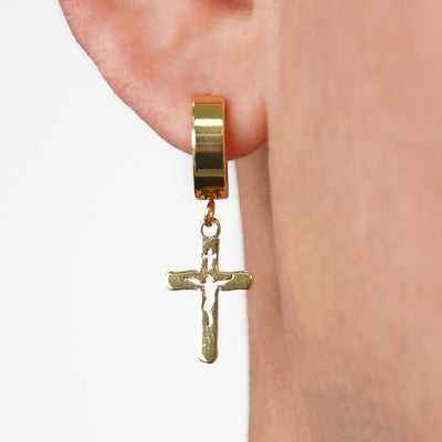 Crucifix Cross Earring - Gold Plated Stainless Steel