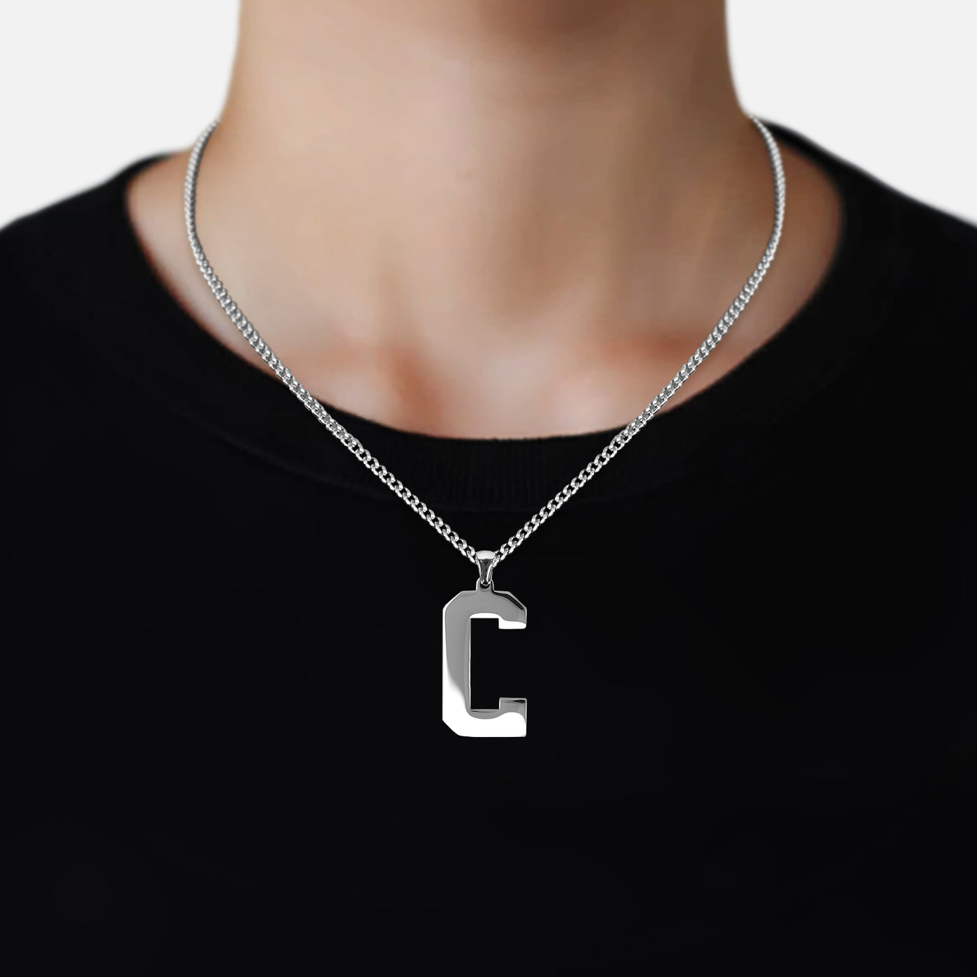 C Letter Pendant with Chain Necklace - Stainless Steel