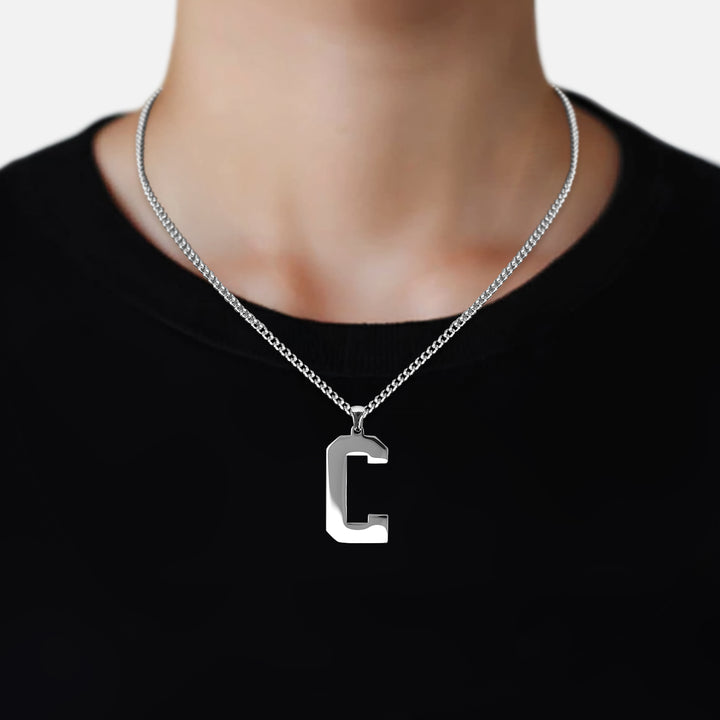 C Letter Pendant with Chain Necklace - Stainless Steel