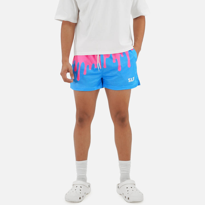 Neon Drip Pink Light Blue Shorts - 5"
