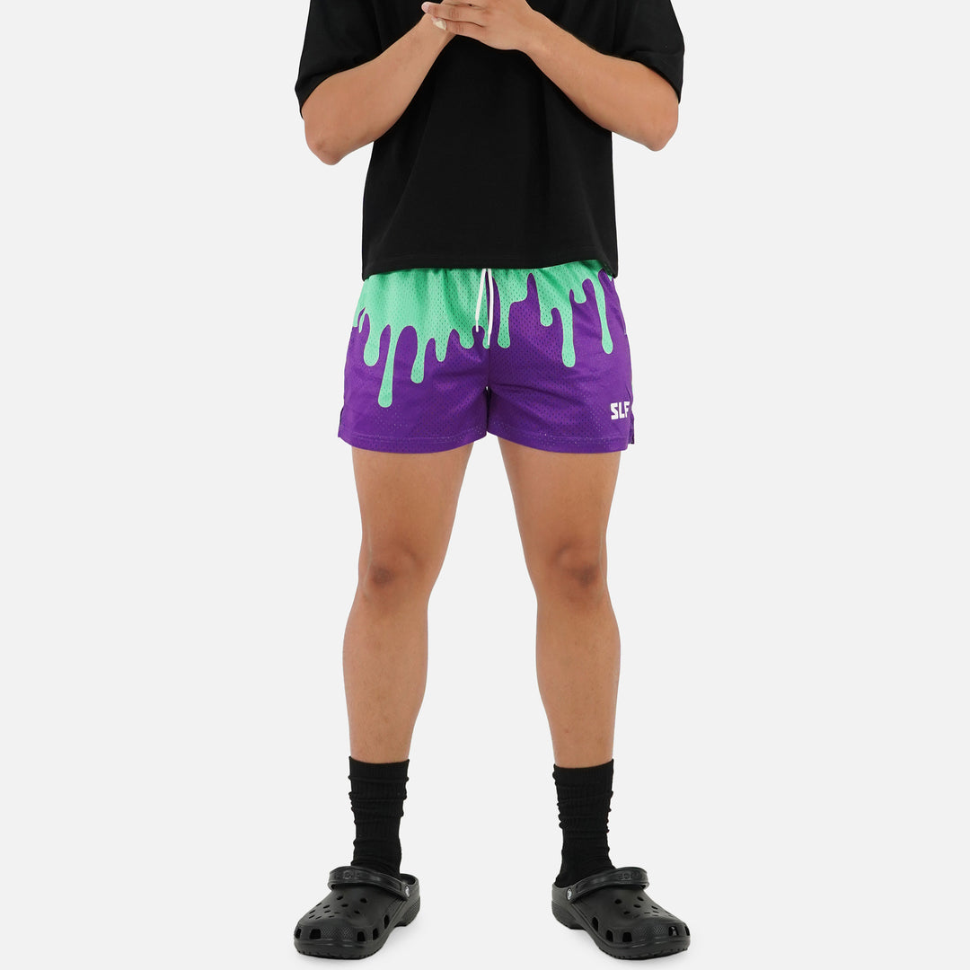 Neon Drip Aquamarine Purple Shorts - 5"