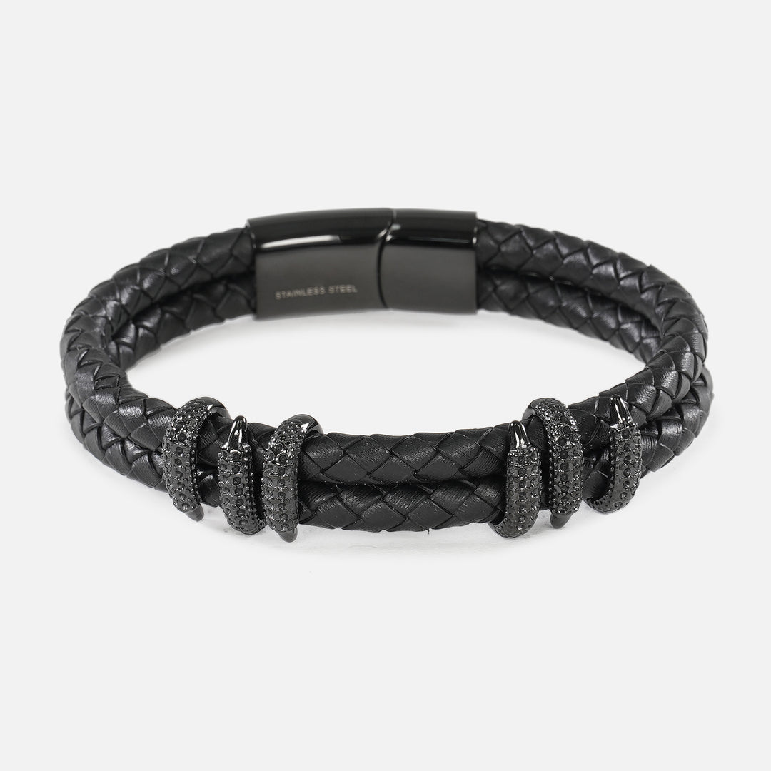 Double Black Dragon Claws Leather Bracelet