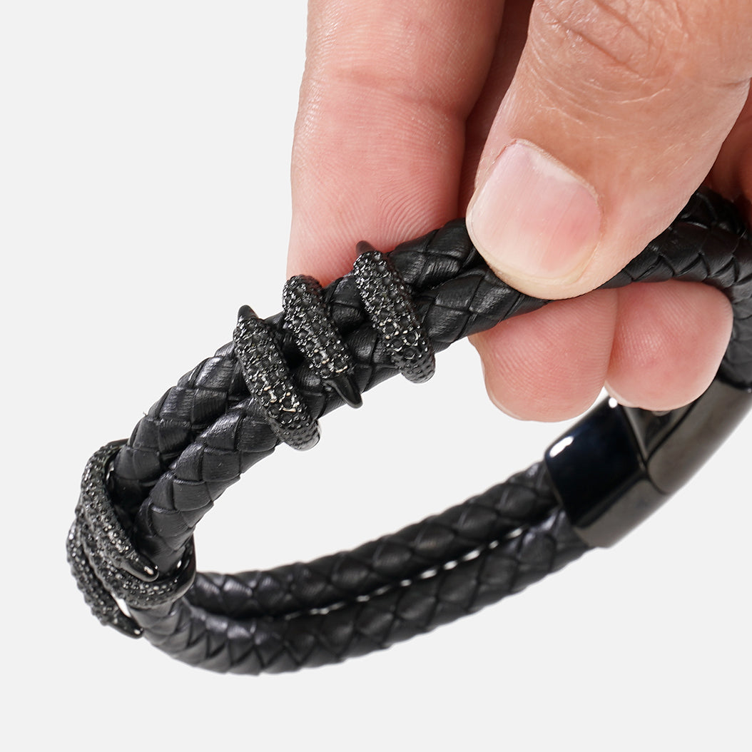 Double Black Dragon Claws Leather Bracelet