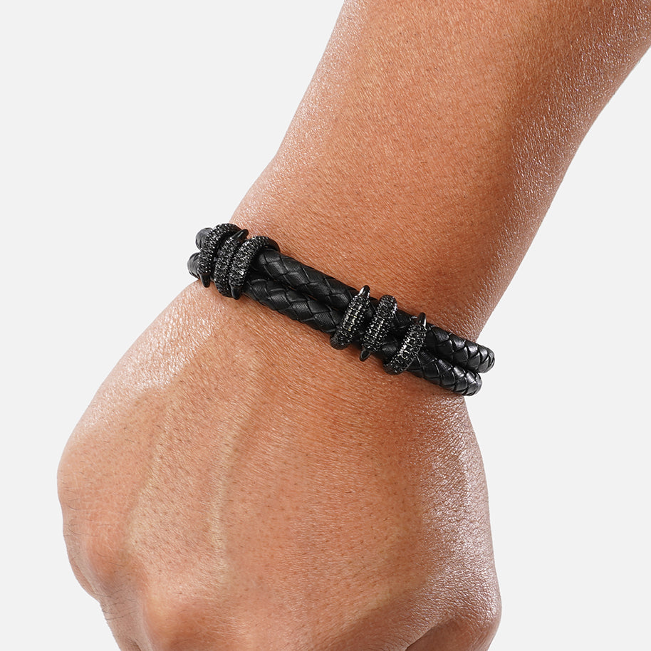 Double Black Dragon Claws Leather Bracelet