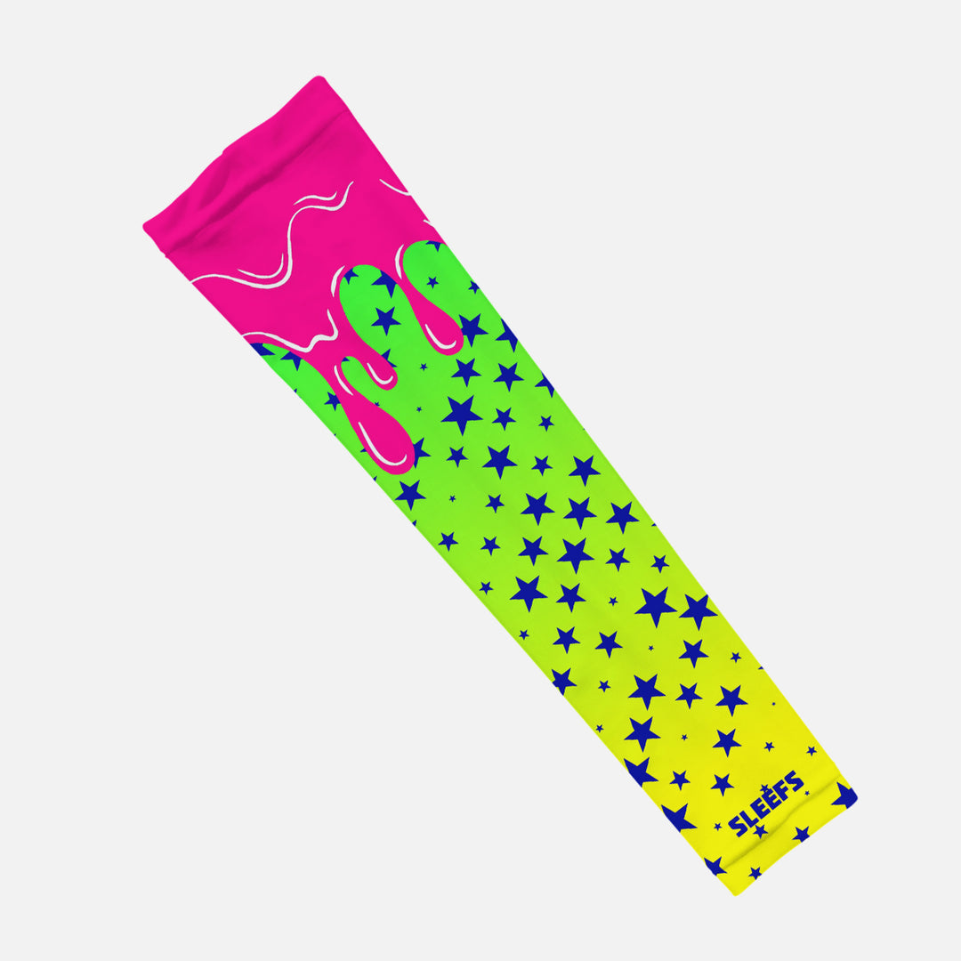 Neon Lime Stars Drip Kids Arm Sleeve