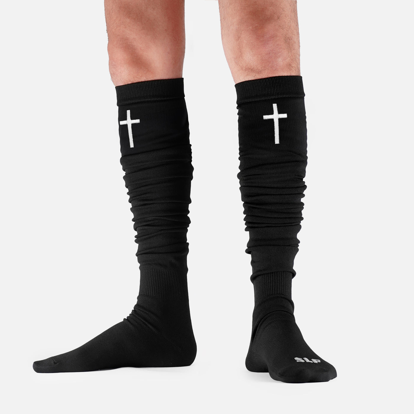 Faith Cross Black Long Scrunchie Socks