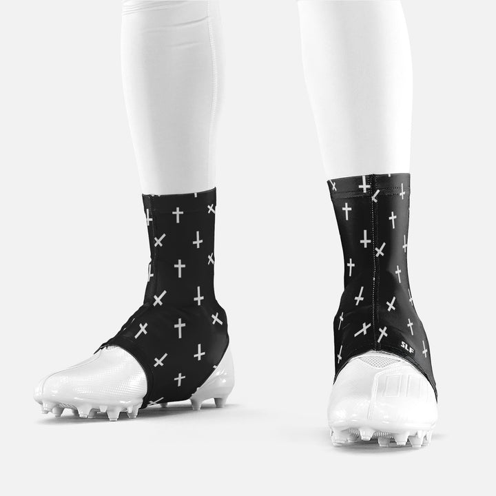 Faith Cross Pattern Black Spats / Cleat Covers
