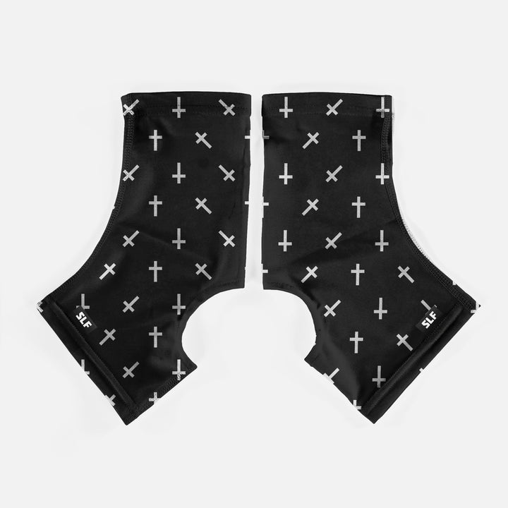 Faith Cross Pattern Black Spats / Cleat Covers