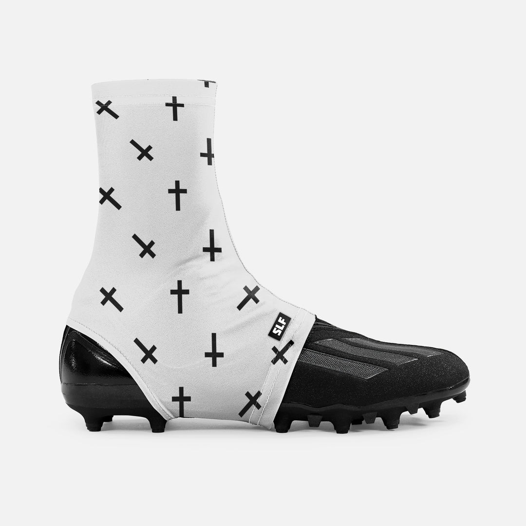 Faith Cross Pattern White Spats / Cleat Covers