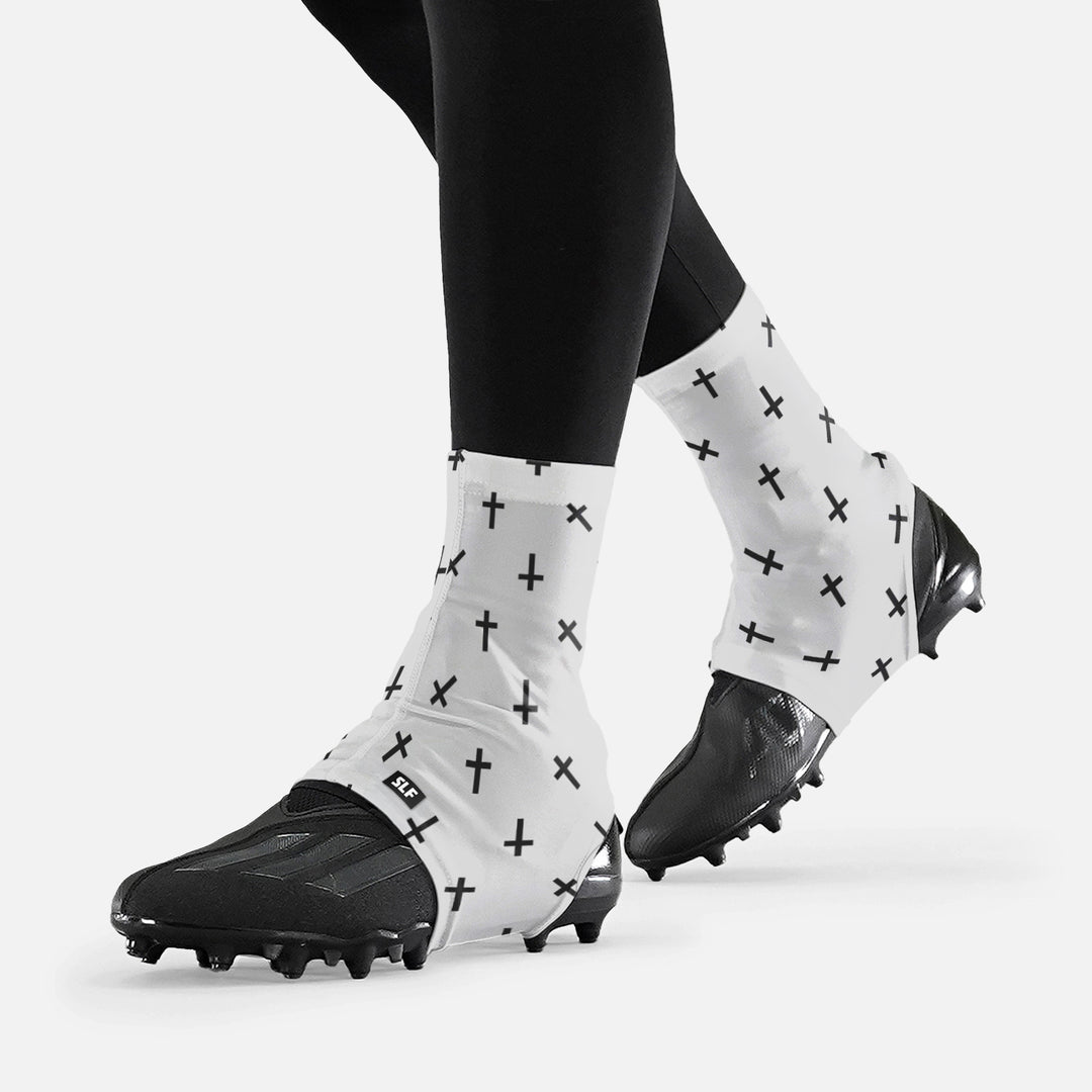 Faith Cross Pattern White Spats / Cleat Covers
