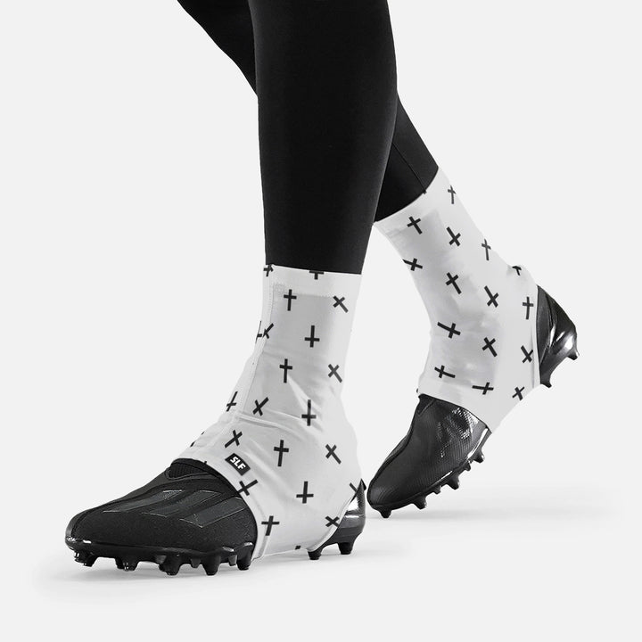 Faith Cross Pattern White Spats / Cleat Covers