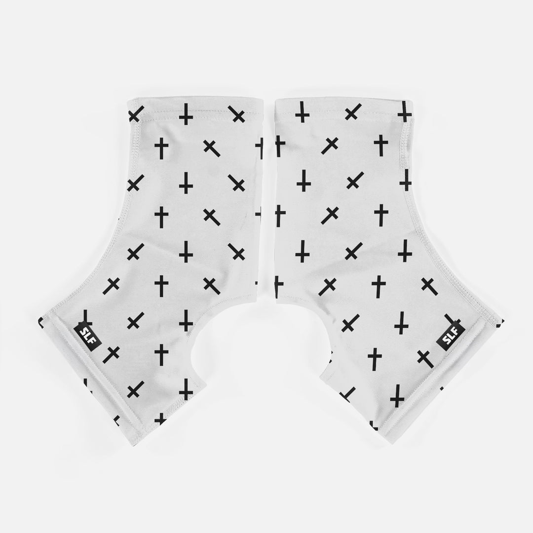 Faith Cross Pattern White Spats / Cleat Covers
